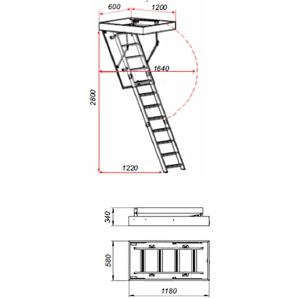 Лестница чердачная складная с секциями LWL Extra 60x120x280 см Fakro STLM-2108793 - Вид №2