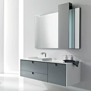 Комбинация ванной комнаты PV28 в отделке Volé J02 Mineralmarmo / 141 Bianco / L03 Alluminio MILLDUE PIVOT