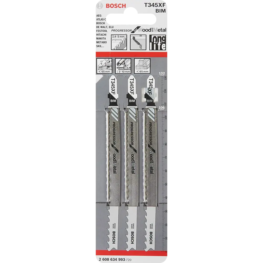 Набор пилок для лобзика по дереву и металлу Bosch T345XF, 3 шт BOSCH PROFESSIONAL STLM-2131779 - Вид №3