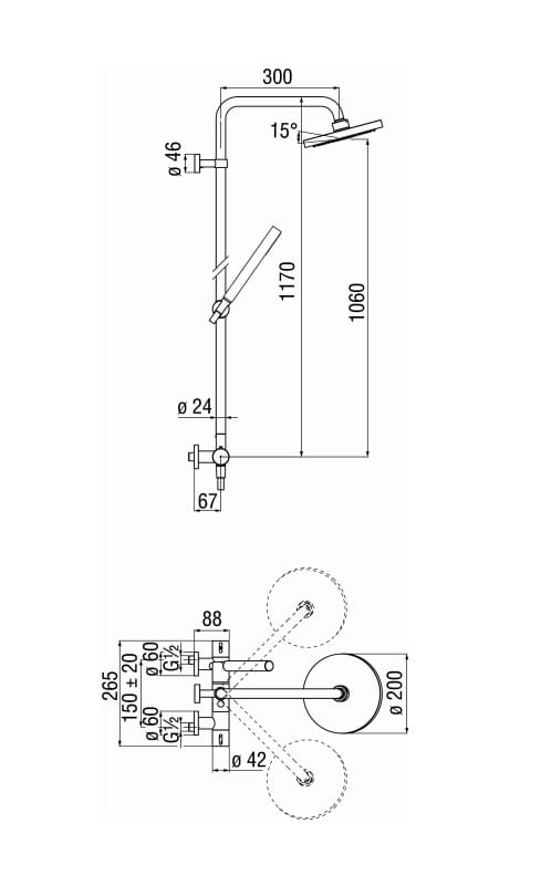 Термостатическая душевая колонна с душем Nobili Likid ARCH-00013854 - Вид №2