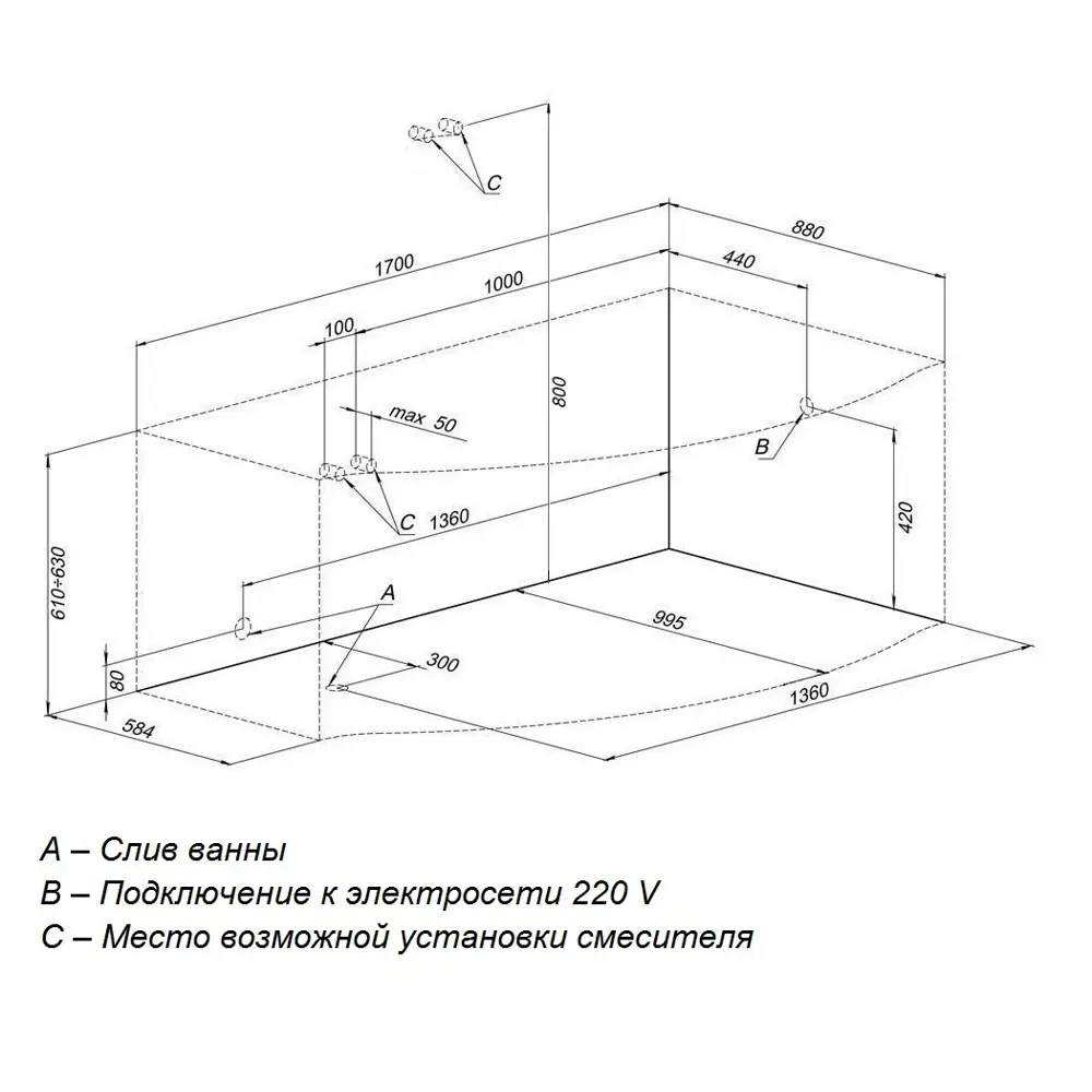 Ванна гидромассажная правосторонняя Aquanet Пальма акрил 170x90 см Без серии STLM-2147330 - Вид №4