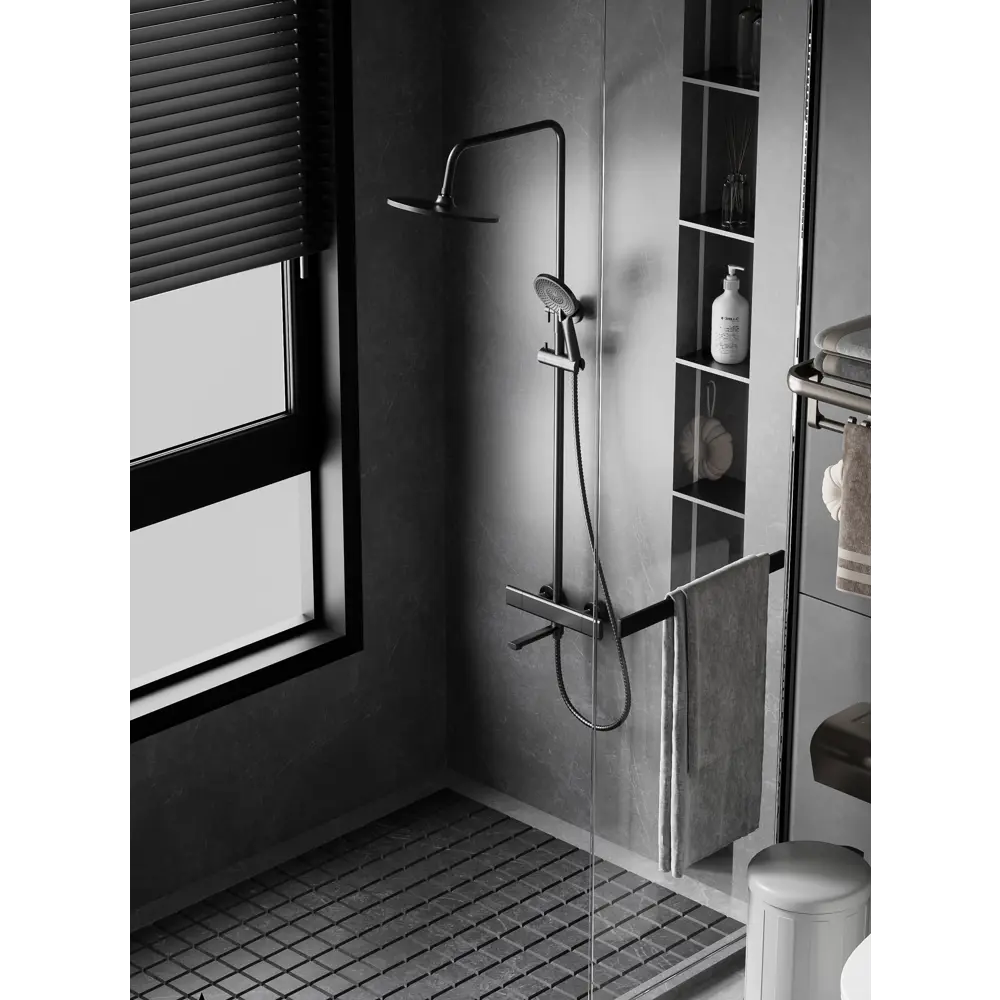 Душевая система FRAP Arne с термостатом - черный хром 89370460 STLM-1390681 - Вид №15