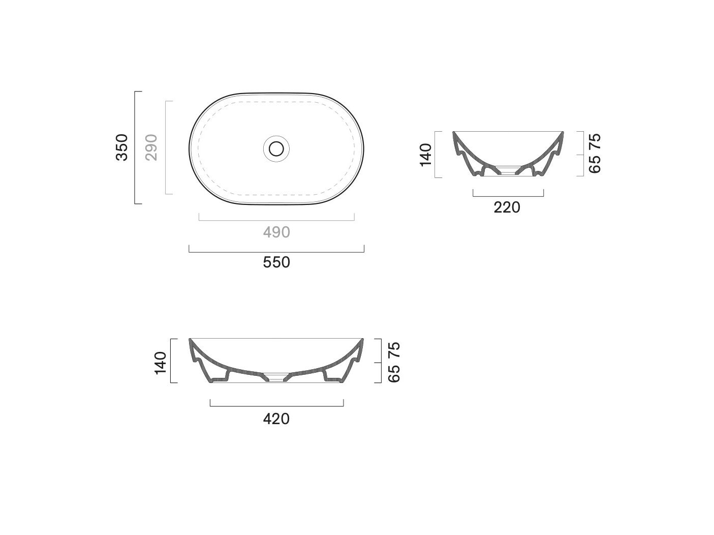 Керамическая прямоугольная раковина с полукругом CERAMICA CATALANO сфера ARCH-00007361 - Вид №4