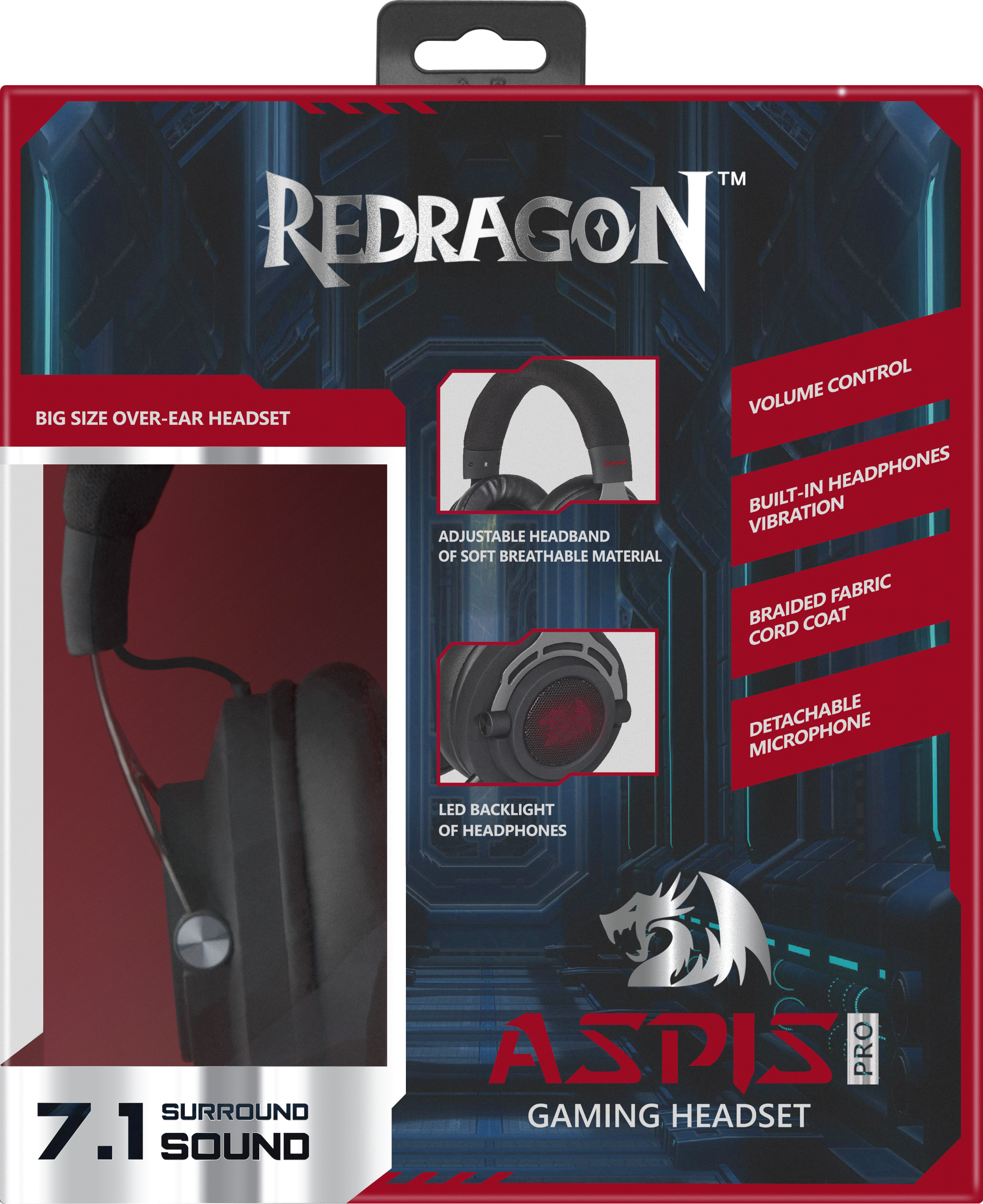 64219 игровая гарнитура aspis pro объемный звук 7.1, провод 2 м Redragon Santreyd  - Вид №10