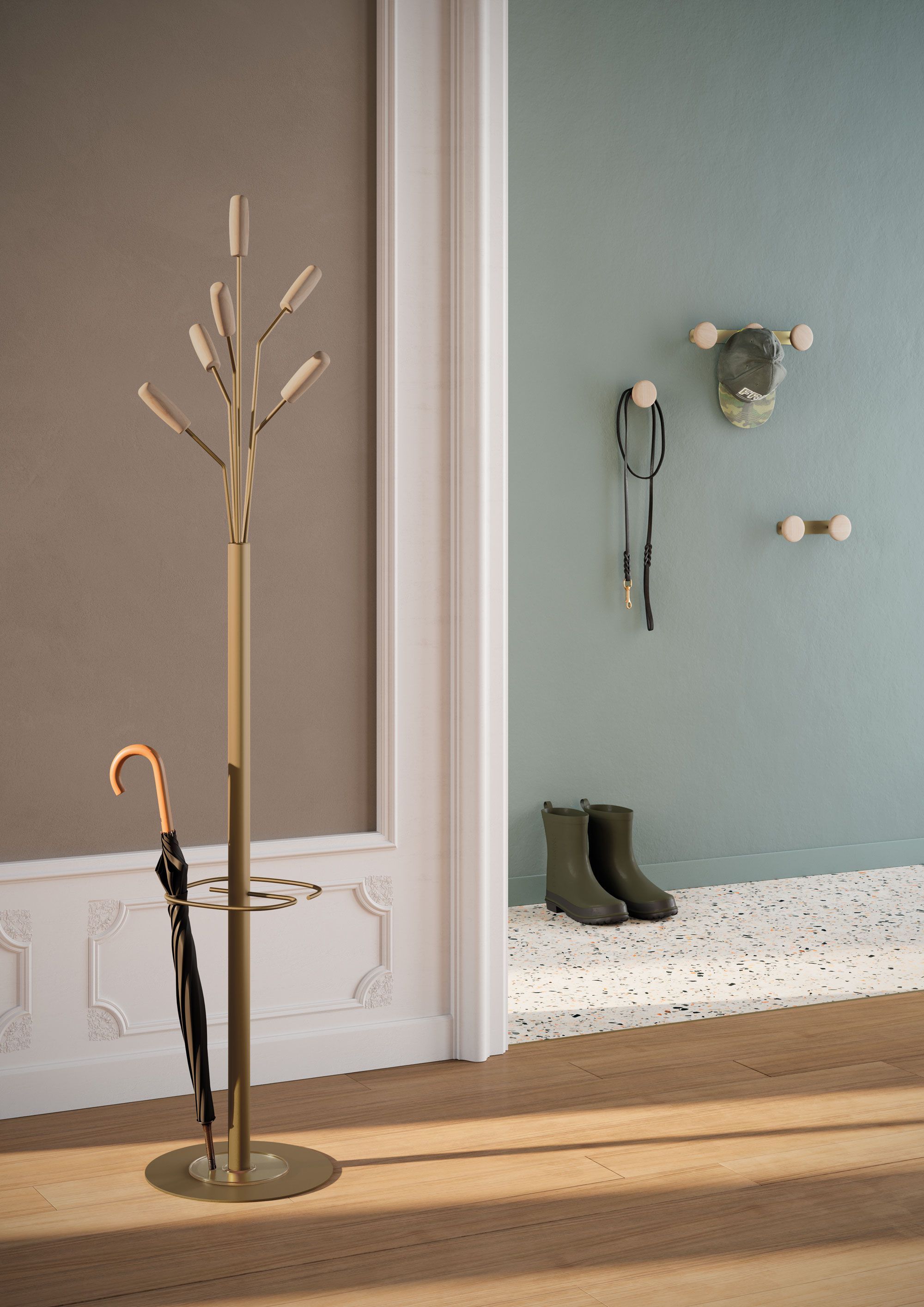 Стальная и деревянная настенная вешалка Manade Lotus, Piléa, Roseau ARCH-00131925 - Вид №2