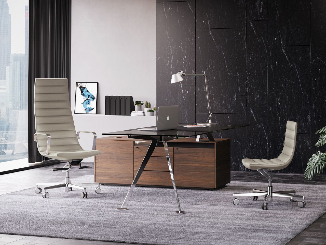 5-спицевое кожаное вращающееся офисное кресло с высокой спинкой FREZZA Key ARCH-00017700 - Вид №1