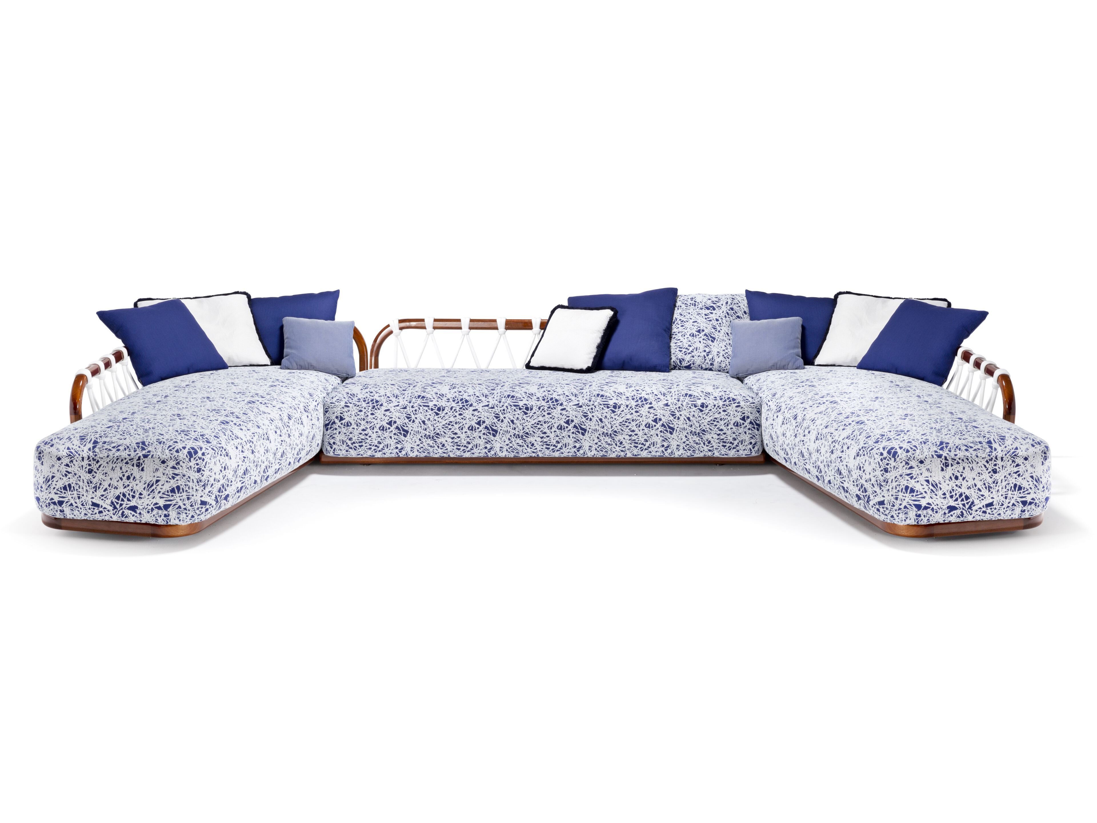 Секционный садовый диван из красного дерева и ткани Exteta Sunset ARCH-00005227