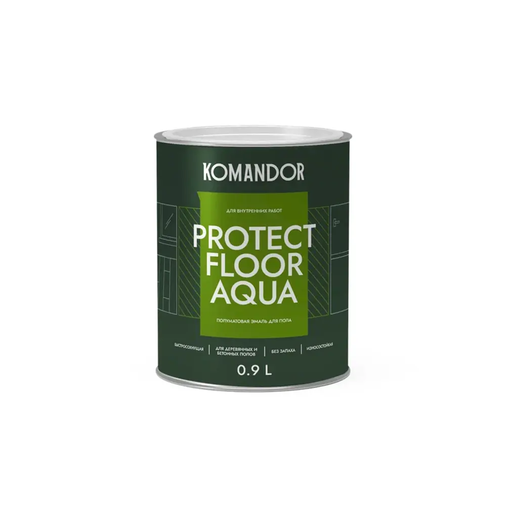 91636882 Эмаль Komandor Protect Floor Aqua для пола прозрачная база С 0.9 л STLM-0853689