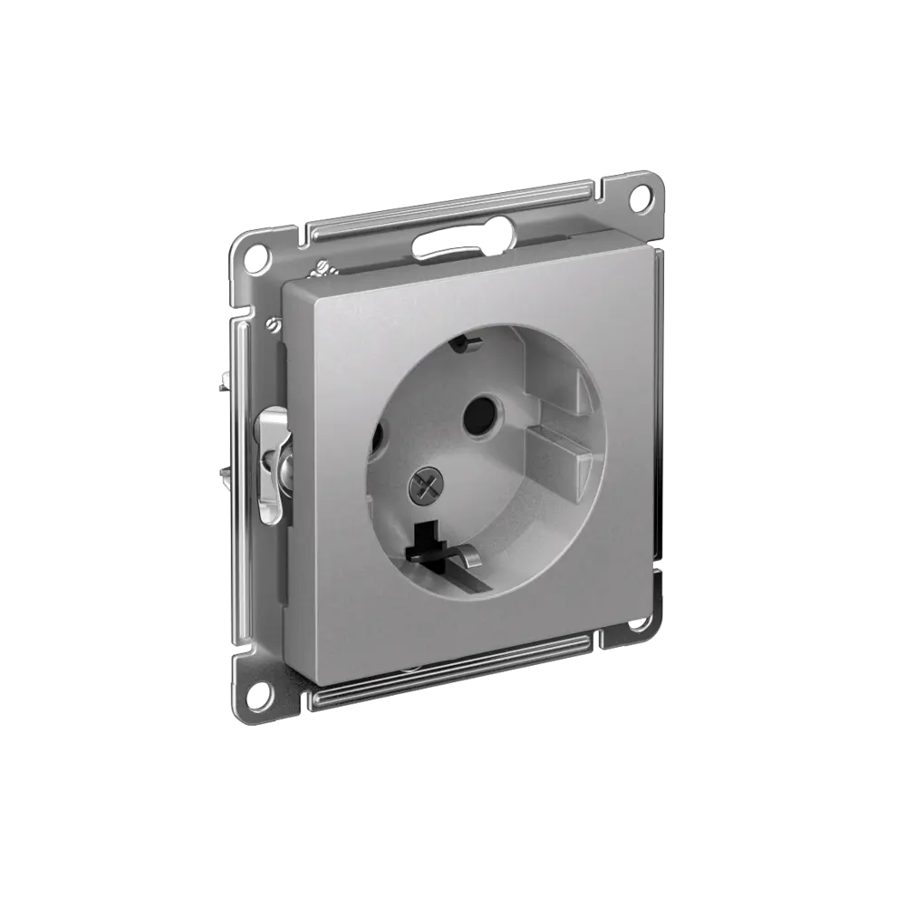 Розетка встраиваемая Systeme Electric AtlasDesign с заземлением со шторками цвет алюминий STLM-2043013