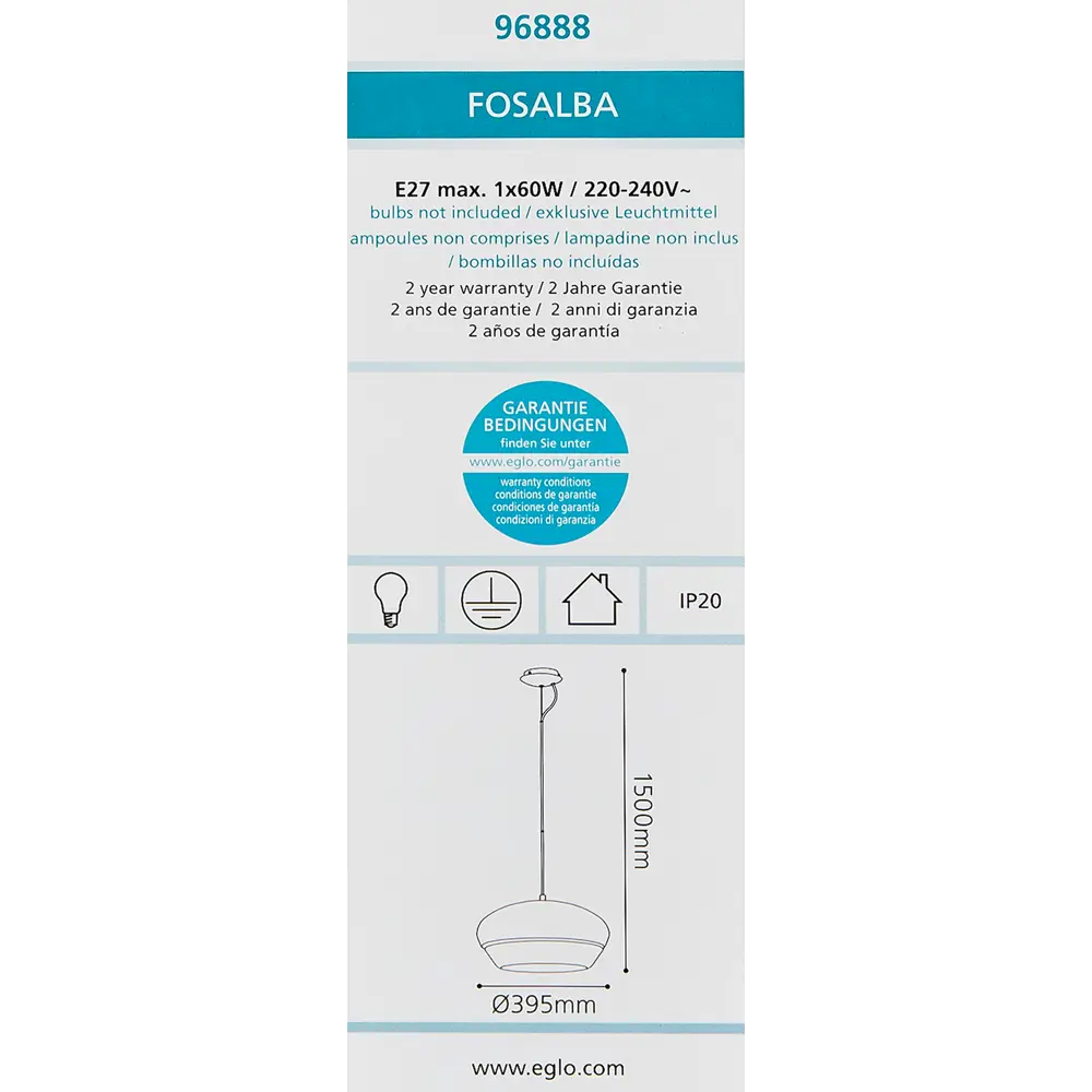 Светильник подвесной Eglo Fosalba под лампу 3 м² цвет белый STLM-2184079 - Вид №15