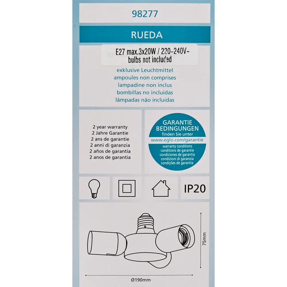 Разветвитель Eglo Rueda 3хE27х20 Вт цвет белый STLM-2209985 - Вид №4