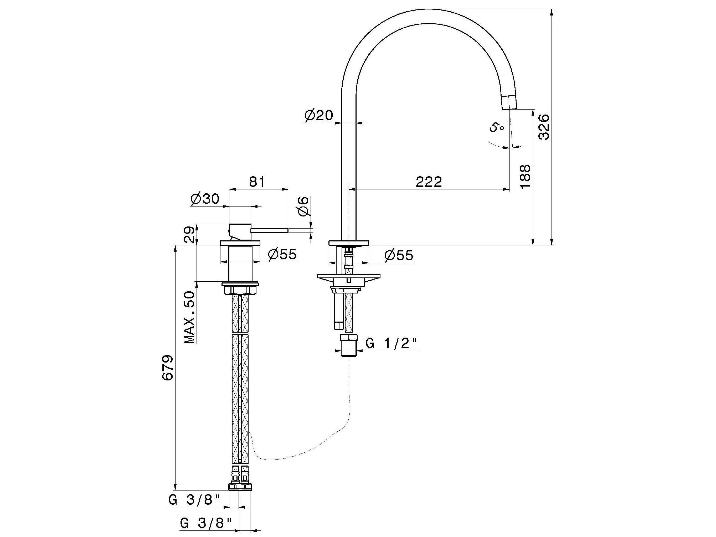 Смеситель для кухни с 2 отверстиями и поворотным изливом Newform N21 ARCH-00111177 - Вид №2