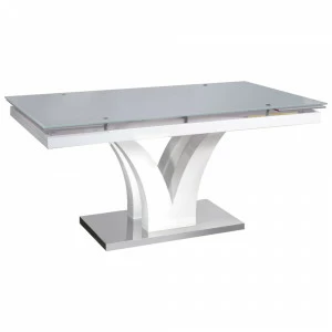 Обеденный стол раздвижной белый со стеклом 160-220 см Louis Vuitton ESF FASHION 044024 Белый
