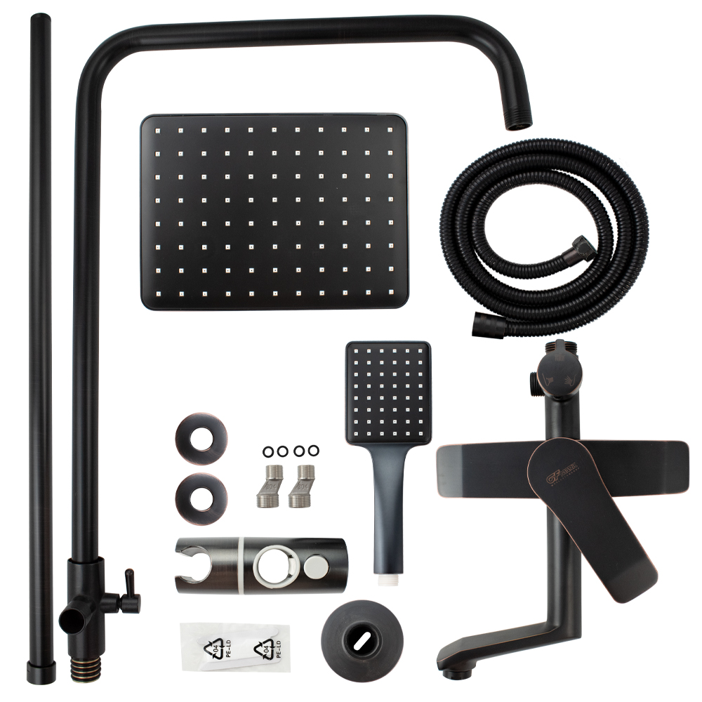 GFmark - Смеситель + стойка душевая "тропический душ" с двумя лейками под состаренную МЕДЬ, код: 5775  - Вид №3