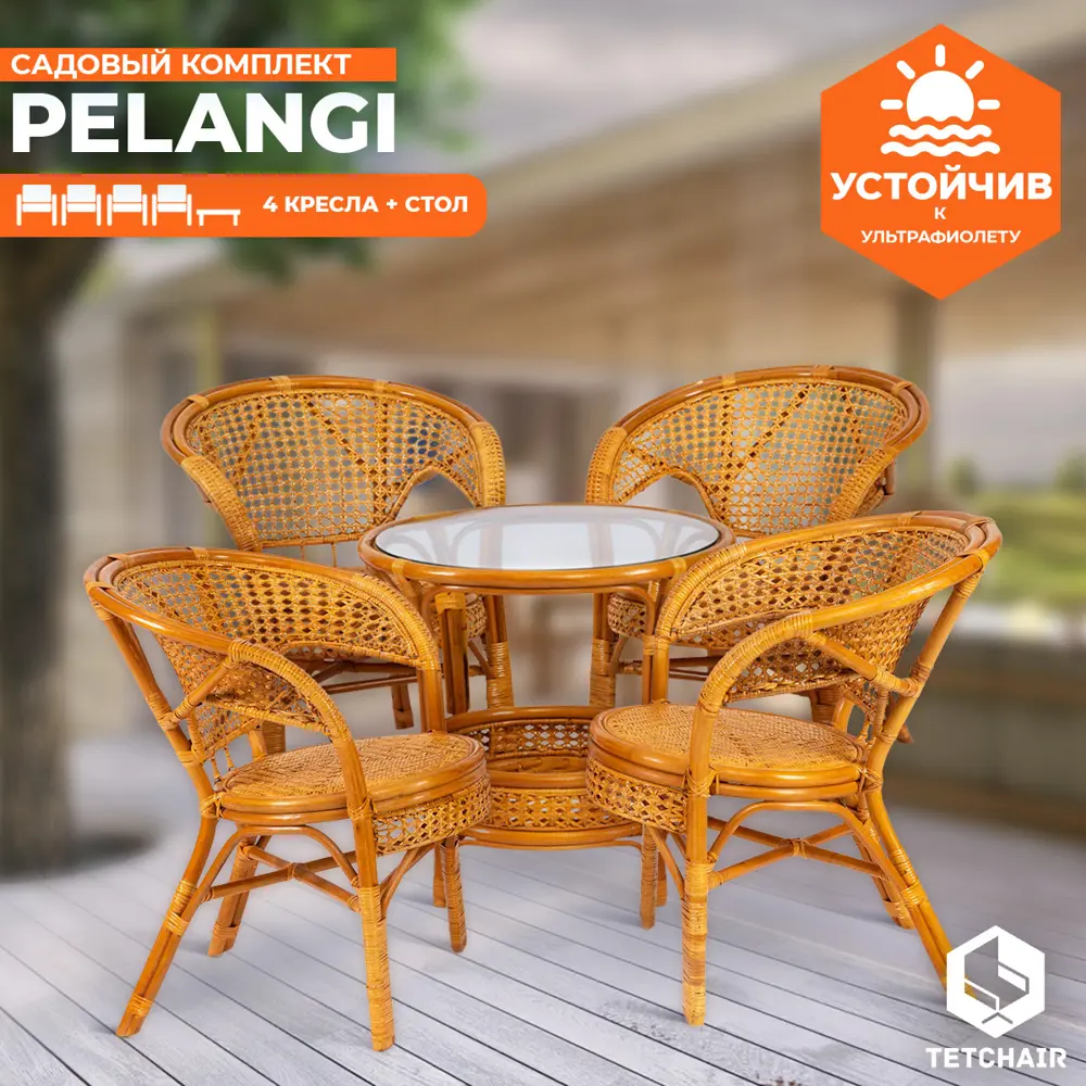 91669205 Садовая мебель для отдыха Tetchair Pelangi Rattan ротанг коричневый 5 предметов STLM-0961328