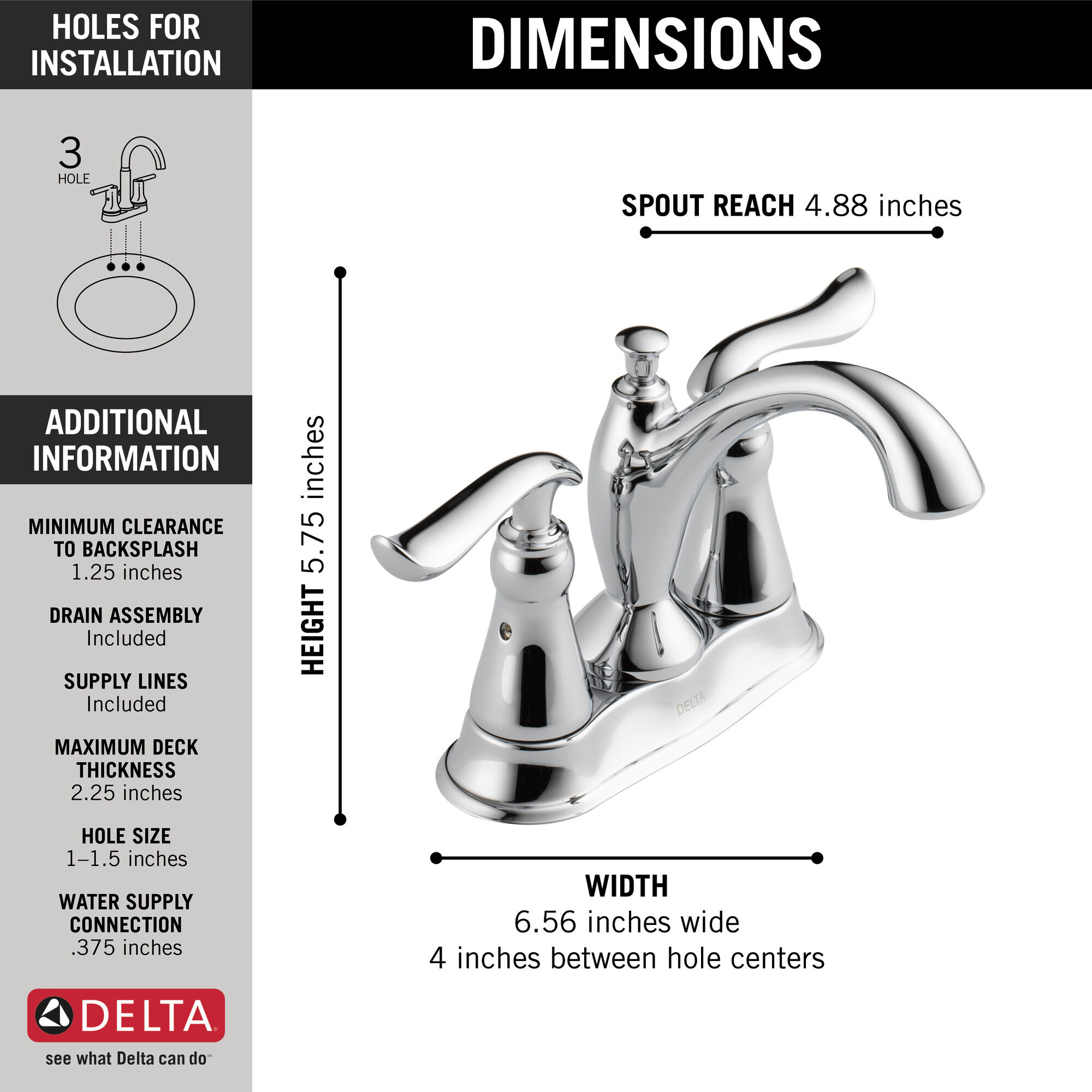 2594-MPU-DST Смеситель для ванной комнаты с двумя ручками Delta Faucet Linden Хром  - Вид №3