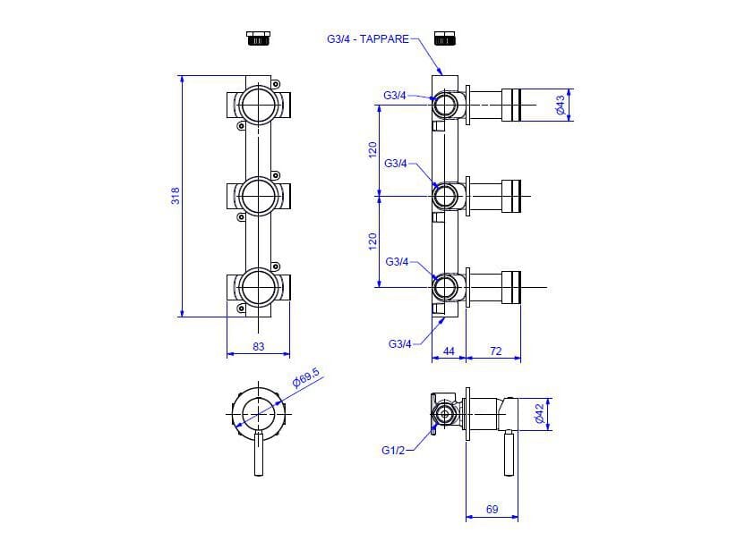 Хромированный латунный настенный смеситель для ванны Bugnatese Kobuk ARCH-00060518 - Вид №2