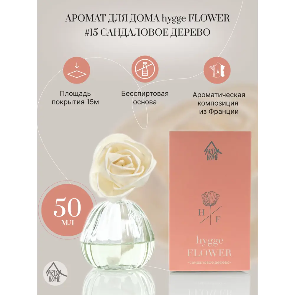 Ароматический диффузор Arida Home Hyggeflower 15 Сандаловое дерево 50 мл STLM-2107884 - Вид №1