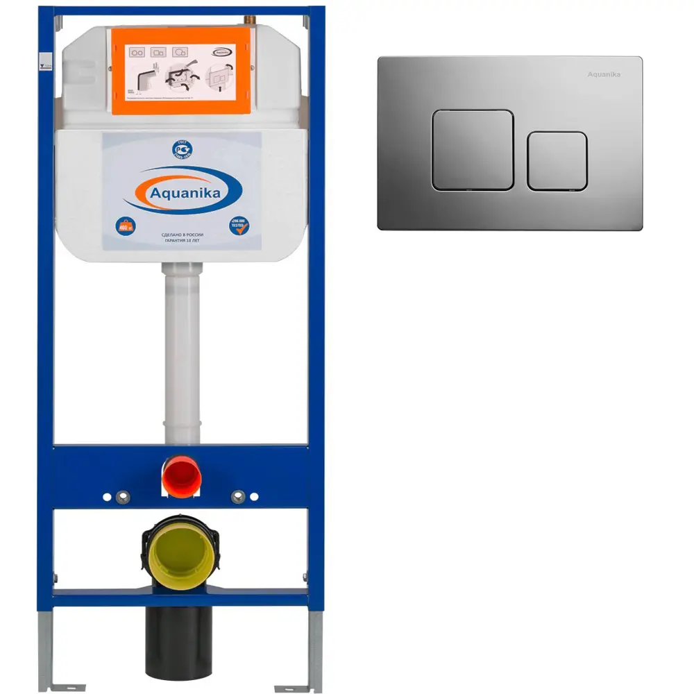 Инсталляция Aquanika Basic для подвесного унитаза квадратная хромированная клавиша