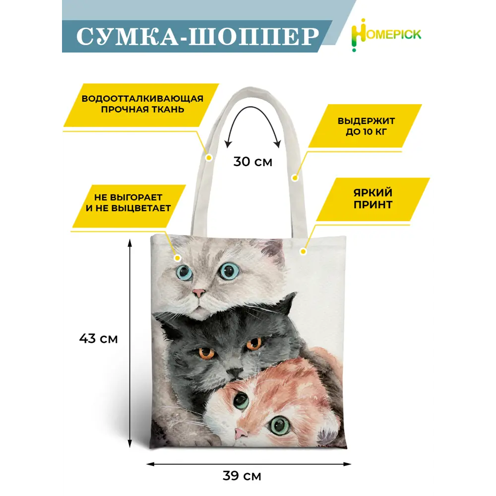 Сумка для покупок Homepick 43742 39x43 см 10 л оксфорд цвет разноцветный