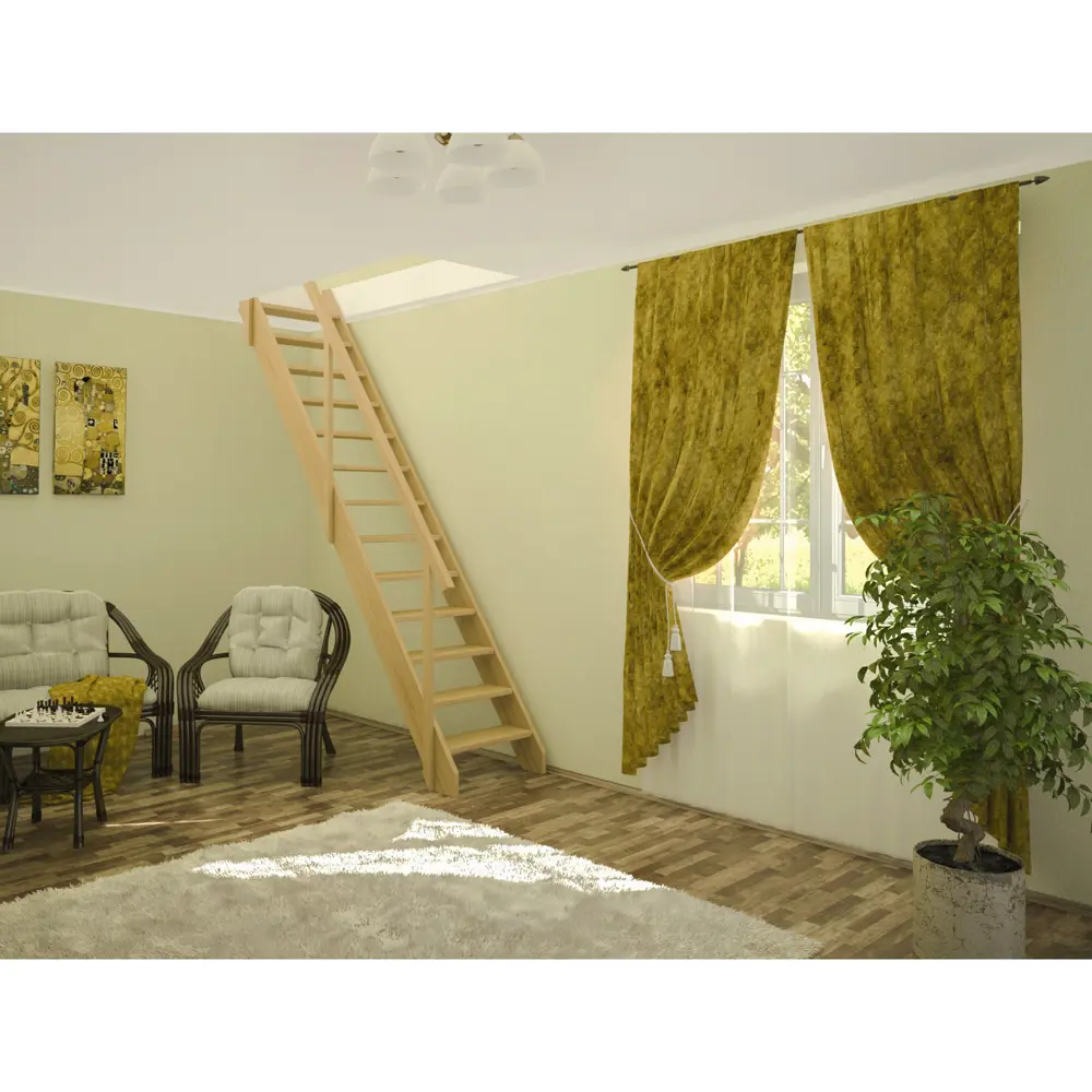 Лестница прямая ЛМ-02 дерево с поручнем ТДВ STLM-2088726 - Вид №2