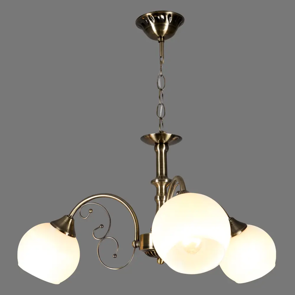 Люстра Буржуа 3xE27x60 Вт, металл/стекло, цвет бронза/белый WINK STLM-2061820 - Вид №3