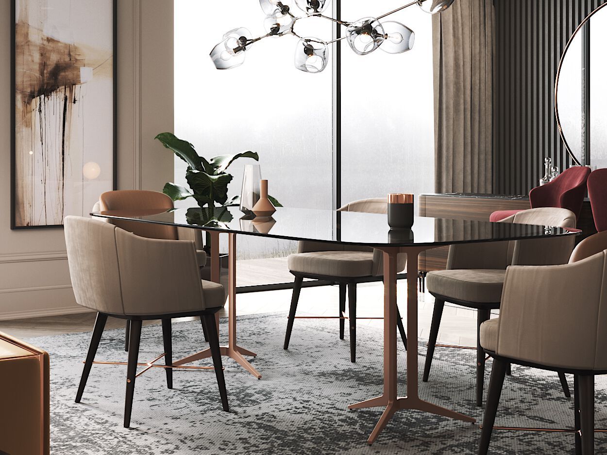 Прямоугольный обеденный стол из стали и стекла PRADDY Natur ARCH-00129582 - Вид №3