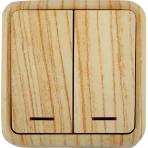 Выключатель накладной Lexman First 2 клавиши с подсветкой, цвет дуб белёный матовый