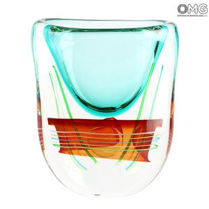 4510 ORIGINALMURANOGLASS Ваза Мыльный пузырь - красно-зелёная - соммерсо - муранское стекло OMG 12 см