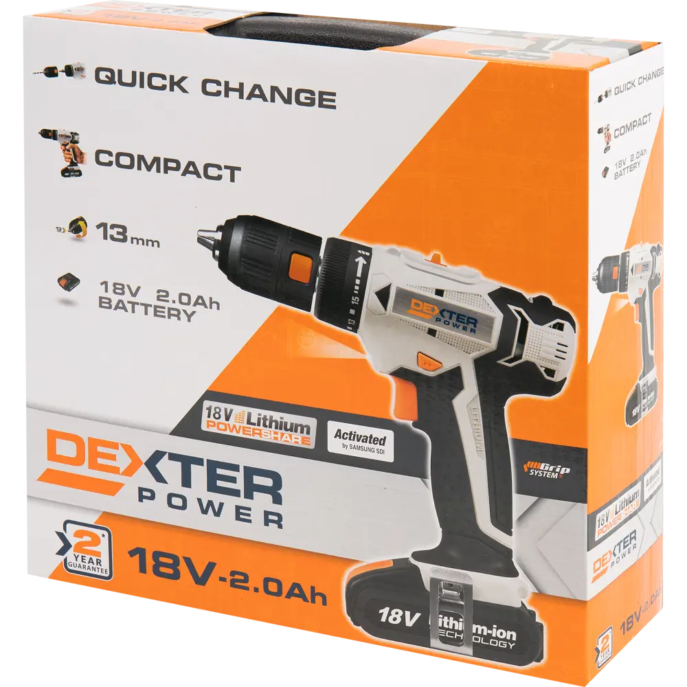 Дрель-шуруповерт аккумуляторная Dexter Power CDT219LD.T, 18 В Li-Ion 2 Ач STLM-2141921 - Вид №6