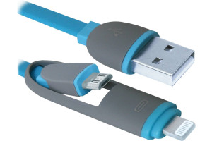 16379535 USB-кабель USB10-03BP синий, MicroUSB + Lightning, 1м 87487 Defender
