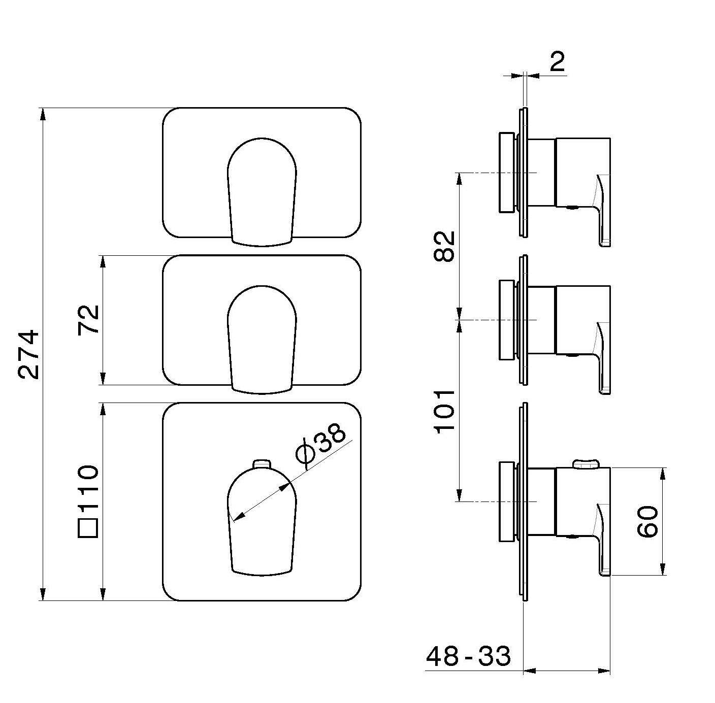 Смеситель для душа с 3 отверстиями и отдельными розетками Newform многофункциональные термостаты 2 выхода ARCH-00123953 - Вид №2