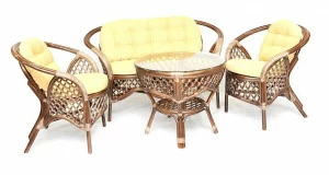 Мебель садовая мягкая коричневая, столик и кресла на 4 персоны Weekend-1 ЭКО ДИЗАЙН ПЛЕТЕНАЯ 009664 Желтый;коричневый
