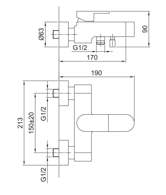 Настенный смеситель для ванны с ручным душем Fantini Rubinetti море ARCH-00054802 - Вид №2