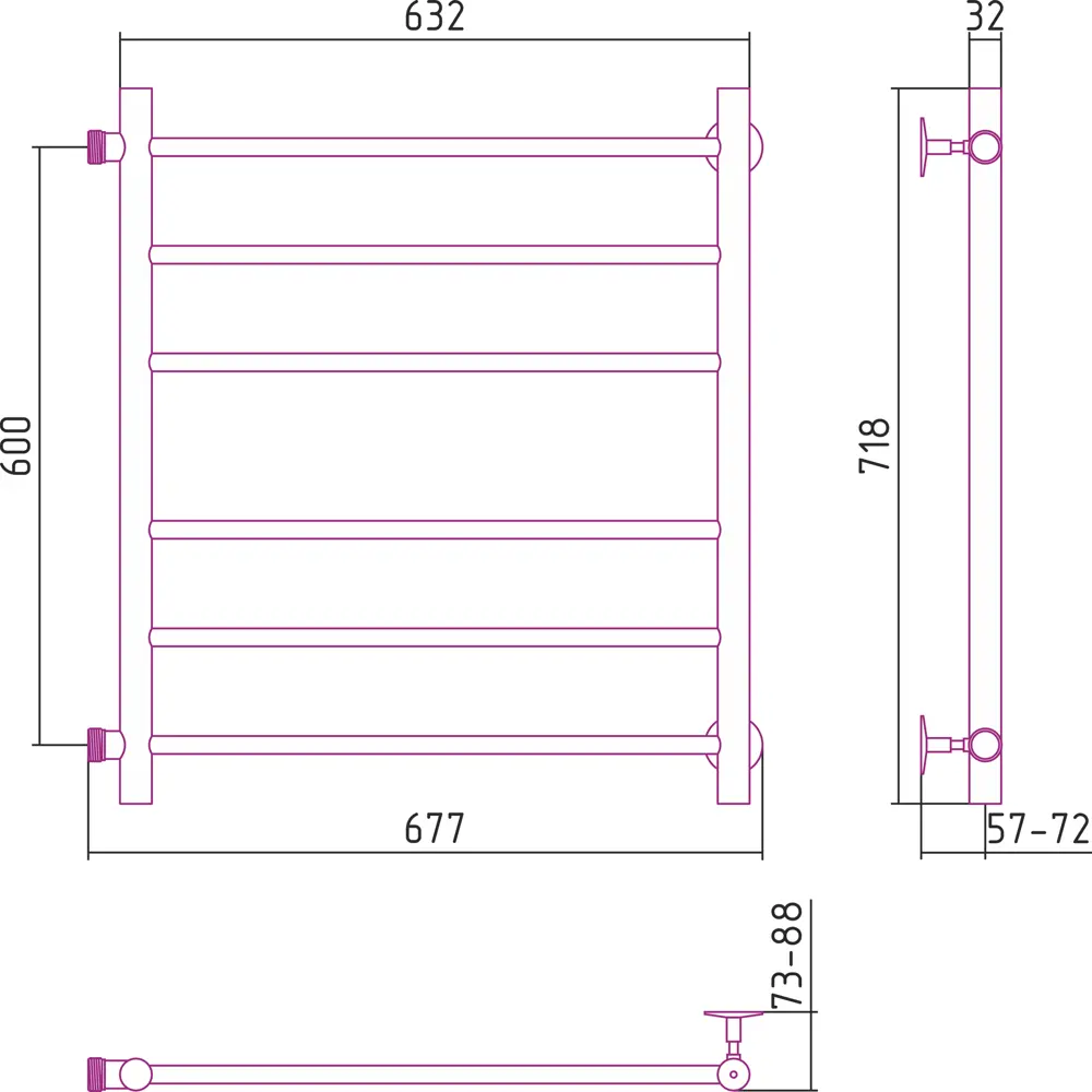 Полотенцесушитель водяной Сунержа ВПС-53ПБ 600x600 мм нержавеющая сталь 1 цвет белый STLM-2042185 - Вид №4