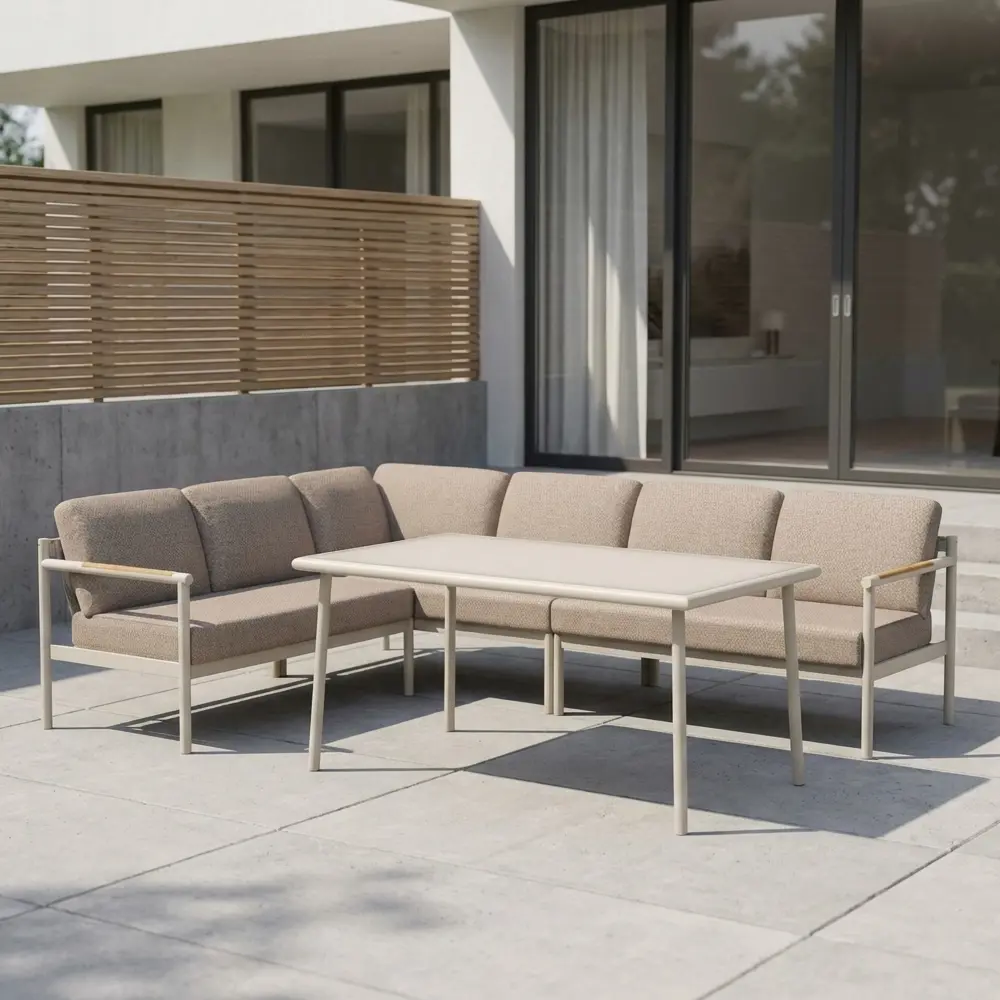 Набор садовой мебели для обеда с подушками  BEGINIA Saima Алюминий Стол, диван Бежевый STLM-2065384