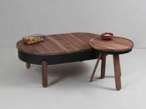 Woodendot Овальный журнальный столик из орехового дерева с вещевым ящиком для гостиной