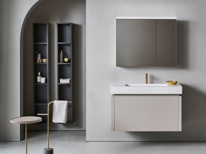 Состав ванной комнаты с раковиной и колоннами