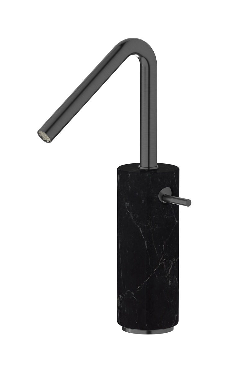 Высокий смеситель для раковины на 1 отверстие в комплекте с донным клапаном WE ARE IB mr202cs_2 Brushed Black Chrome Marmo