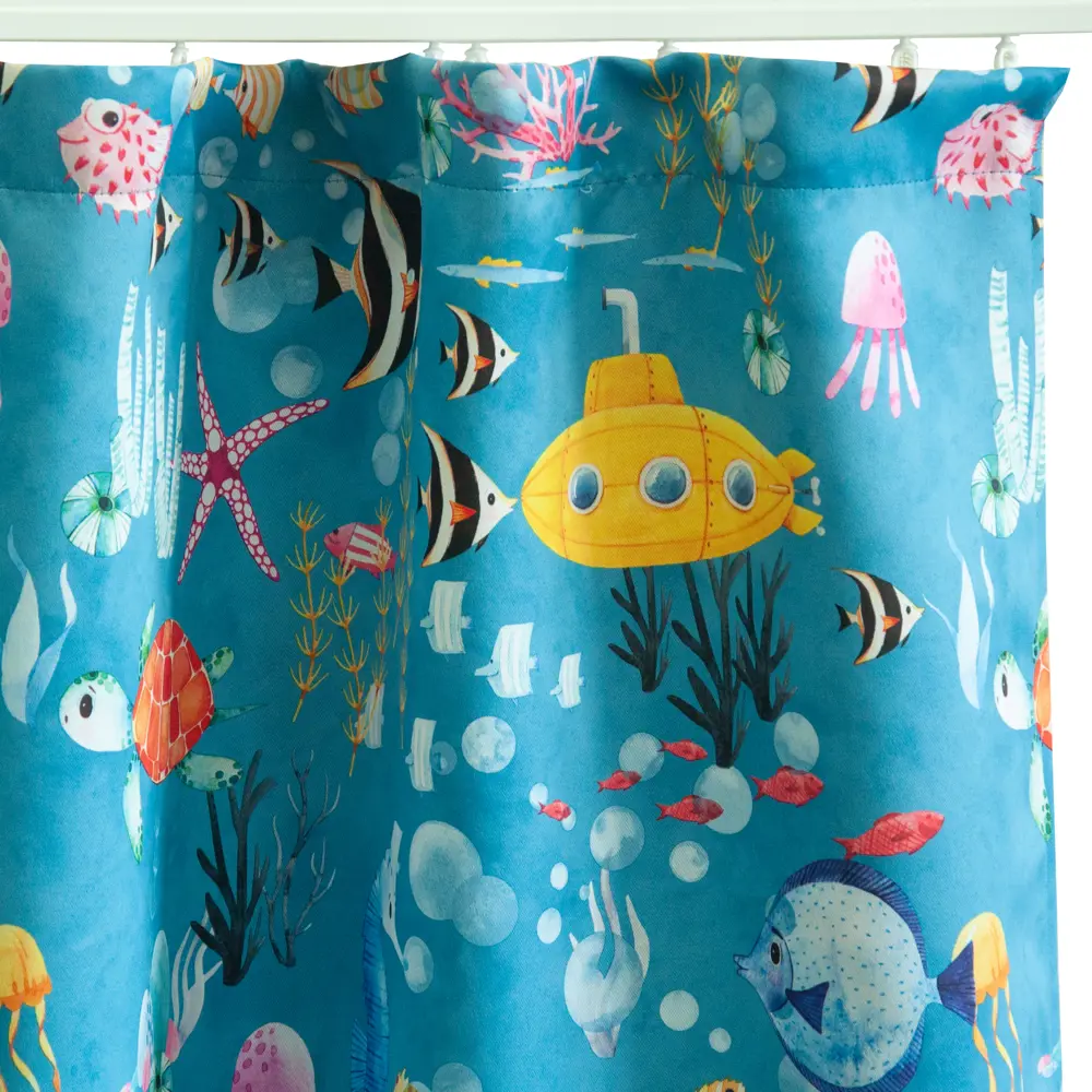 Штора на ленте блэкаут Рыбы 150x260 см цвет голубой SEASONS STLM-2178628 - Вид №4