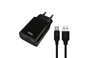16384962 Сетевое зарядное устройство 2 USB 2.4А + кабель microUSB black -WC2U24AMICBK TFN