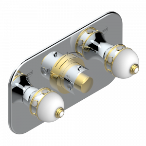U1S-5401BEH Накладка с ручкой регулировки температуры и двумя маховиками для термостатического смесителя с горизонтальной установкой Thg-paris Sully Хром/золото
