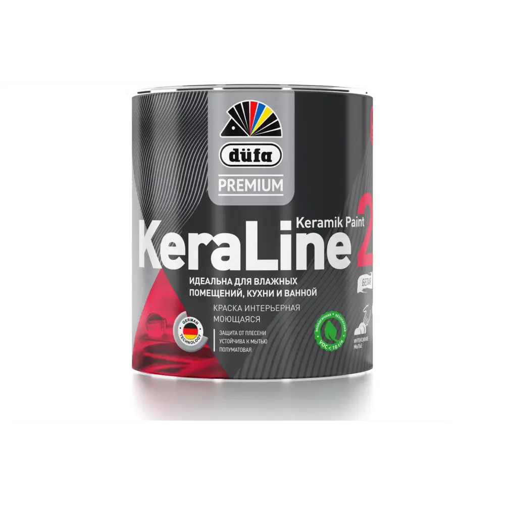 90190636 Краска для влажных помещений Dufa Premium KeraLine Keramik Paint 20 полуматовая белая база 1 0.9 л STLM-0126783