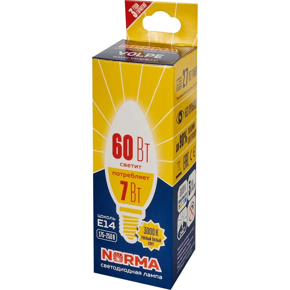 Светодиодная лампа Volpe Norma E14 свеча 7Вт теплый белый свет 82314013 STLM-0922607 - Вид №4