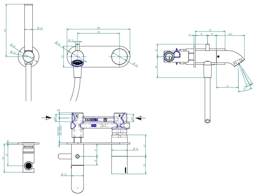 Набор настенных ванн с ручным душем Zazzeri Pop ARCH-00028450 - Вид №2