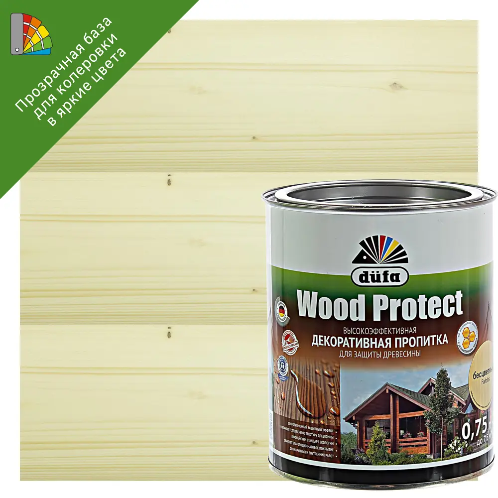 Dufa Wood Protect - бесцветный антисептик для дерева с колеровкой 0.75 л 14724325 STLM-0005065