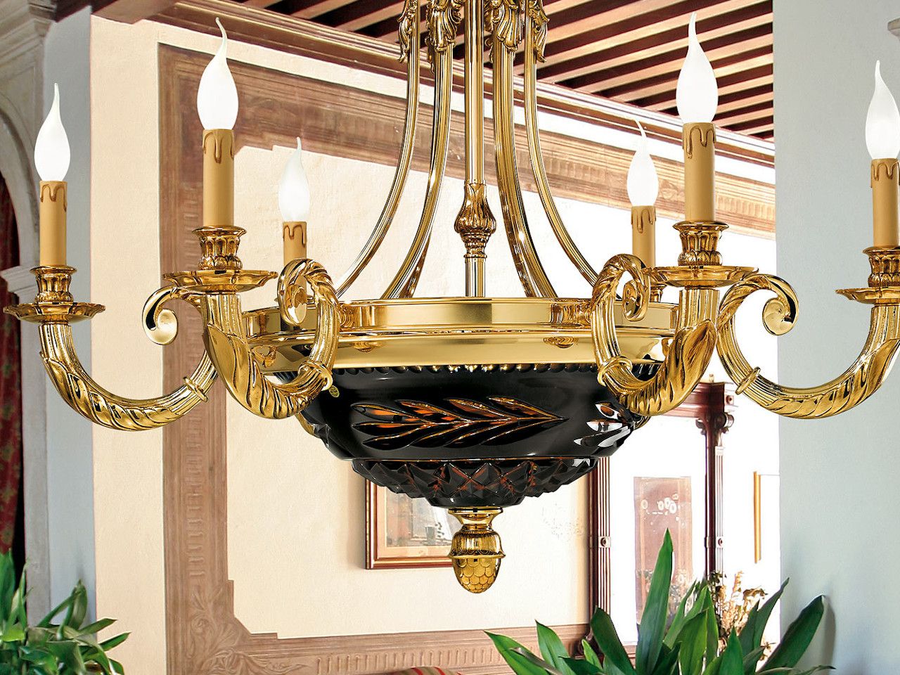 Градиентная золотая люстра с синим Кристаллом Possoni Illuminazione Clarissa ARCH-00052369 - Вид №1