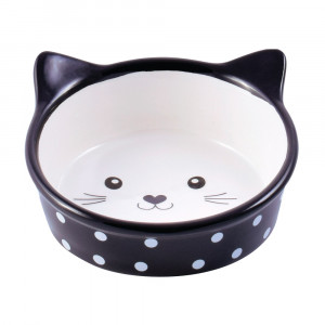 ПР0057366 Миска для кошек керамическая "Мордочка кошки" черная в горошек 250мл КерамикАрт