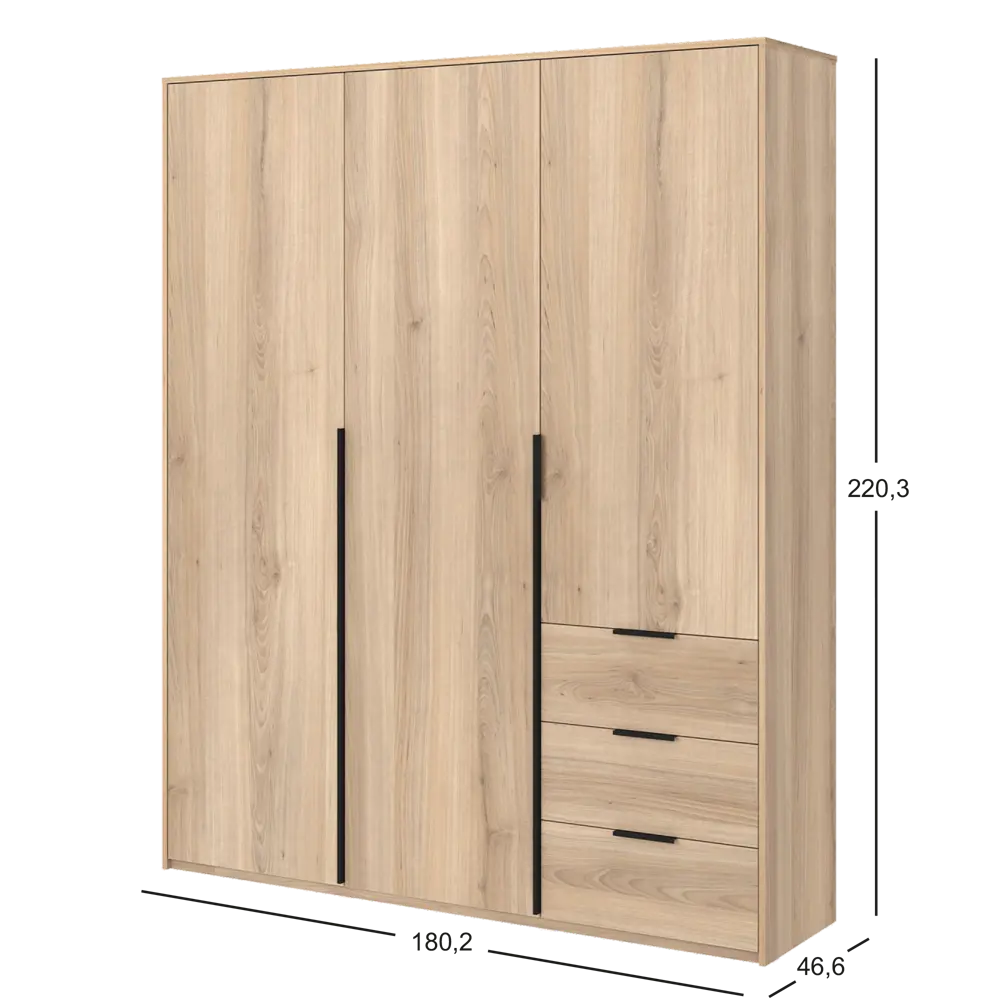 Шкаф распашной Бергамо с 3 дверями 180x220x46.6 см ЛДСП цвет дуб комано Santreyd STLM-2031209 - Вид №6