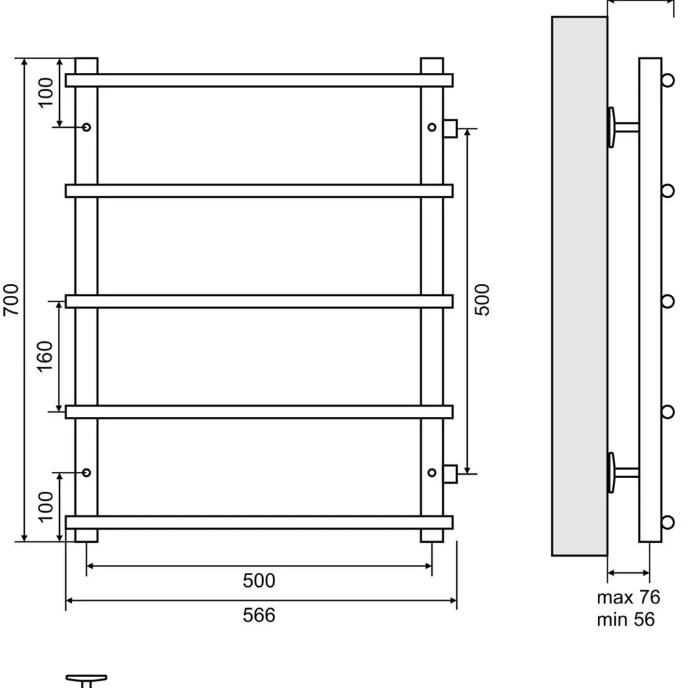 Полотенцесушитель водяной 50х70 см с боковым подключением 50 см нержавеющая сталь ВАРМО STLM-2193348 - Вид №2